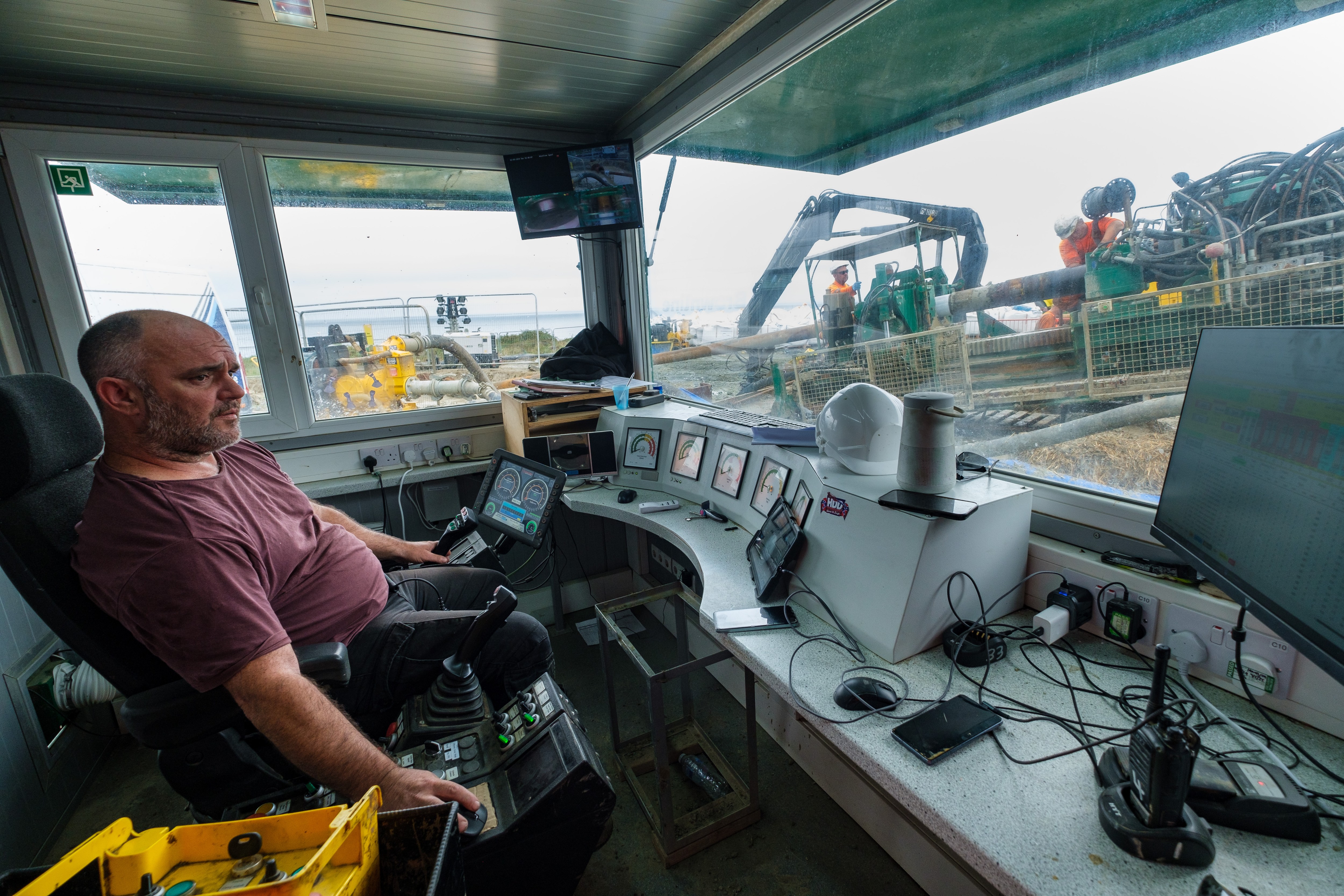 The boring machine, which runs a pipe for the cable to be pulled through from the sea trench to land